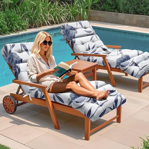 Uthem Outdoor Chaise Lounge Chair Cushion 75.1 x 22.8 x 4.7 Inches 100% Waterproof Replacement Cotton Patio Pool Lounge Chair Cushion for Outdoor Furniture with Ties, Blue Enchantress