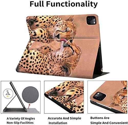 iPad Pro 12.9 Case 2020,AMOOK Adjustable Folio Smart Cover Stand Shockproof TPU Case with Auto Sleep/Wake & Anti-Slide Design for Apple iPad Pro 12.9 Inch 4th Gen- Animal Cheetah Leopard