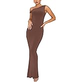 REORIA Women's Summer Sexy One Shoulder Formal Long Dress Wedding Guest Elegant Sleeveless Ribbed Bodycon Maxi Dresses
