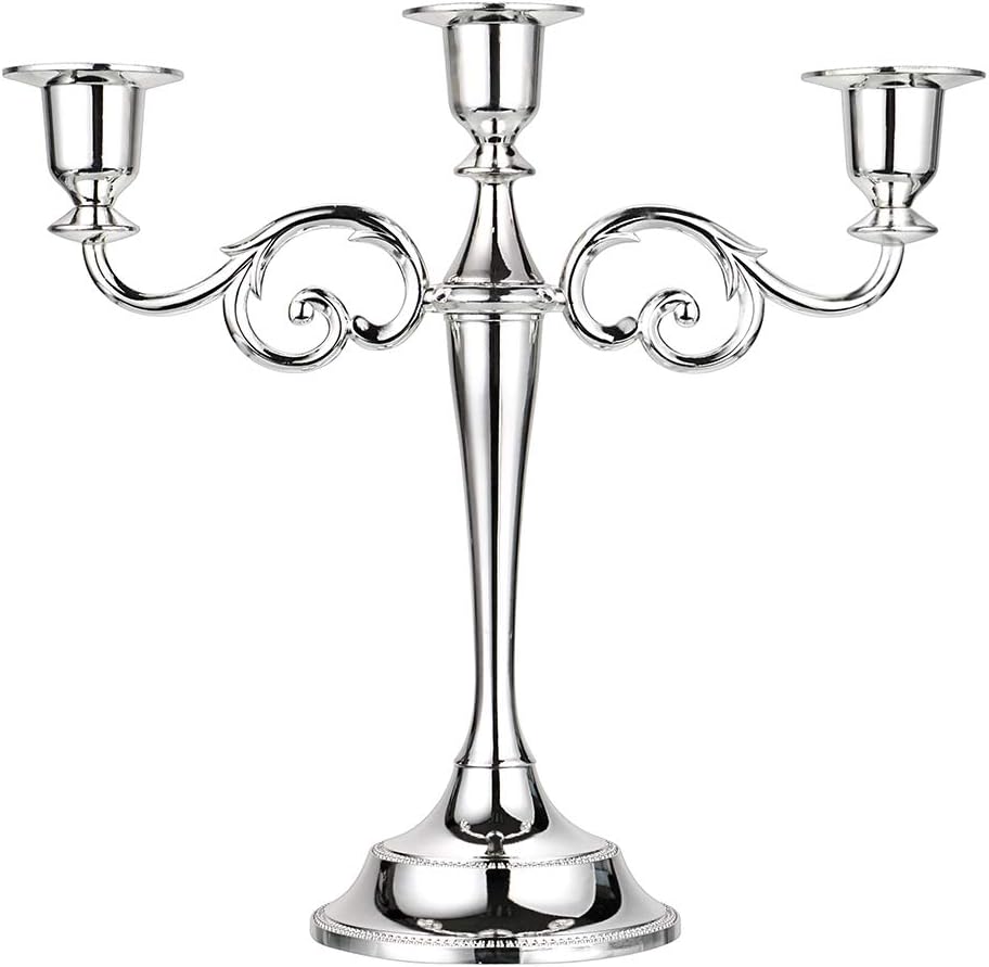 SUMNACON Metal Candelabra 3 arms Candle Holders Stand For Wedding Dinning Party (Silver)