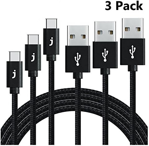 [3 Pack] USB C Cable | USB Type C Cable | Juvnile Nylon Braided USB A to USB C Fast Phone Charger | Compatible with Samsung Galaxy S9 / S8, LG V30 / LG G7 ThinQ and more - Black, 6 feet