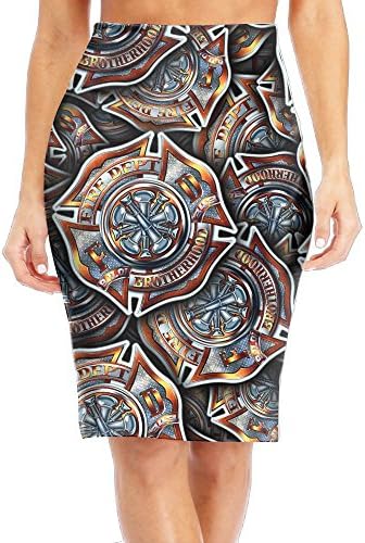 Fuylp Skirt Volunteer Firefighter Pattern Women Pencil Skirts Fit Business Skirt
