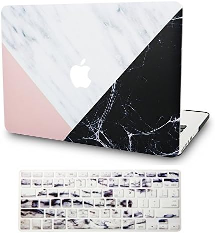 KECC Laptop Case for Old MacBook Pro 13" (CD Drive) w/Keyboard Cover Plastic Hard Shell Cover A1278 2 in 1 Bundle (White Marble Pink Black)