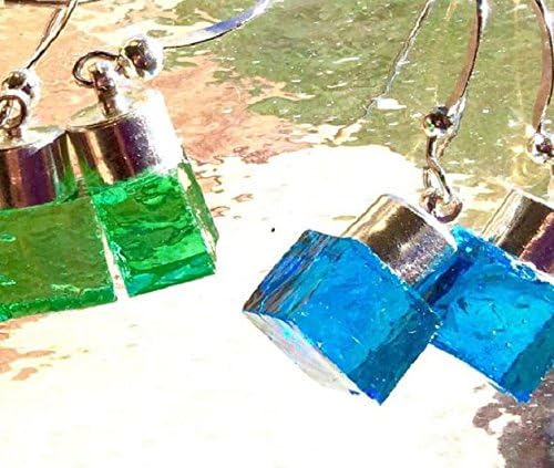 Modern Cube Earrings Chunky Murano Glass