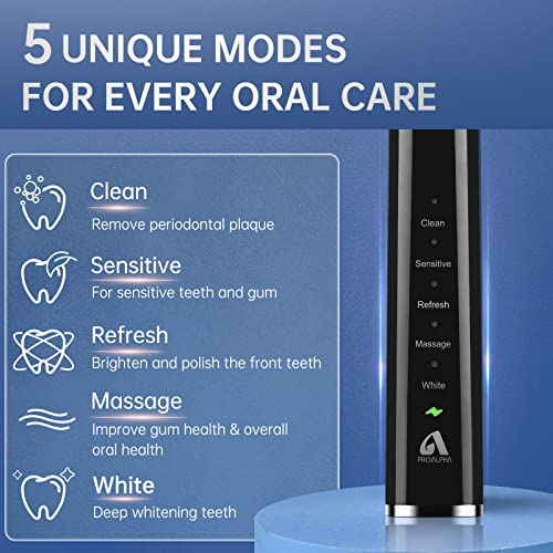 Proalpha Electric Toothbrush for Adults, Sonic Toothbrushes Set with 6 Brush Heads and a Travel