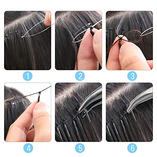 Hair Extension Kit,Sonku Pliers Pulling Hook Bead Device Tool Kit 200 Pcs Black Silicone Lined Micro Rings Beads 2 Pcs Combs 5 Pcs Silver Metal Alligator Hair Pins for Hair Styling Tools Accessory - Thumbnail 5
