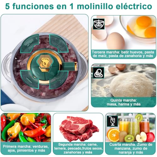 AHILAX Molino de Carne Electrico 5L, Picadora Eléctrica Acero Inoxidable Gran Capacidad Batidora 5 Engranajes Procesador de Alimentos Verduras Alta Potencia con 5 Cuchillas Afiladas