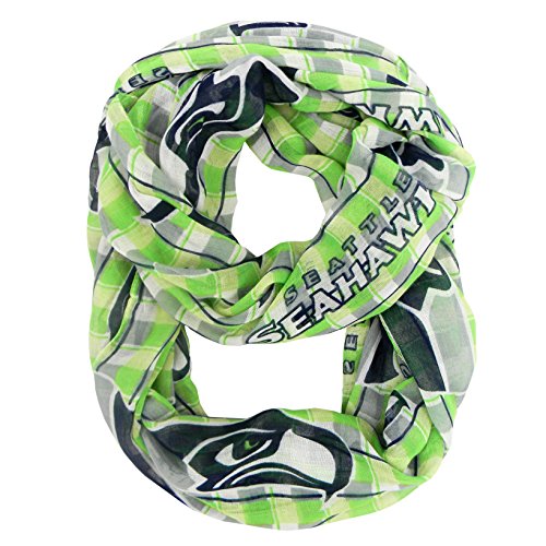 NFL Seattle Seahawks Sheer Infinity Plaid Scarf, One Size, Lime