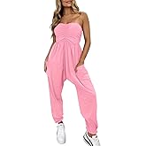 MIHOLL Womens Jumpsuit Casual Summer Strapless One Piece Rompers Loose Overalls Jumpers with Pockets