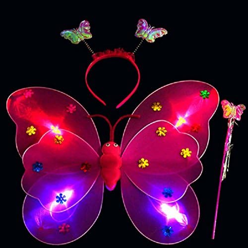 BOOMdan Education Toy Baby LED glowing butterfly 3pcs/Set Girls Led Flashing Light Fairy Butterfly Wing Wand Headband Costume Toy (Red)