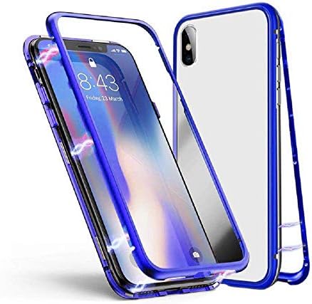 Oihxsetx Compatible for Huawei P30 Pro Magnetic Adsorption Double Side Tempered Glass Case,Ultra-Thin Magnetic Metal Frame Full Body Protection Cover Support Wireless Charging -Blue