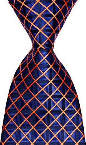 New Classic Checks Blue Orange JACQUARD WOVEN Silk Men's Tie Necktie