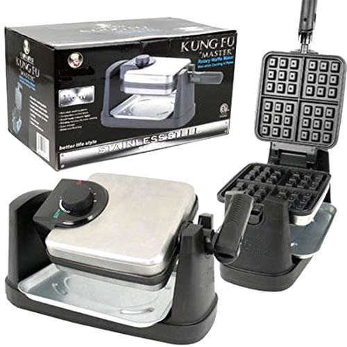 Click Here to See More Images Professional Belgian Flip Side 4-Slice Waffle Maker Square style With Overflow Tray Adjustable Temperature - Stainless Steel & Nonstick Easy Cleanup