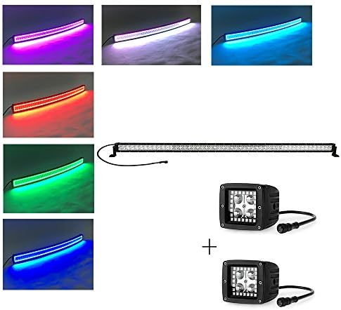 NKLighting 288w 50 Inch Straight LED Light Bar with Multicolor RGB halo ring Driving Lights Fog Lamp Offroad Lighting+2 pcs Led work light Pods RGB Halo ring for SUV Truck 4x4 Boat wiring harness