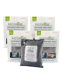 Moso Natural, bolsa purificadora de aire Elimina olores de autos, armarios, baños y zonas de mascotas Juego de 4 unidades de color carbón, de 200 g