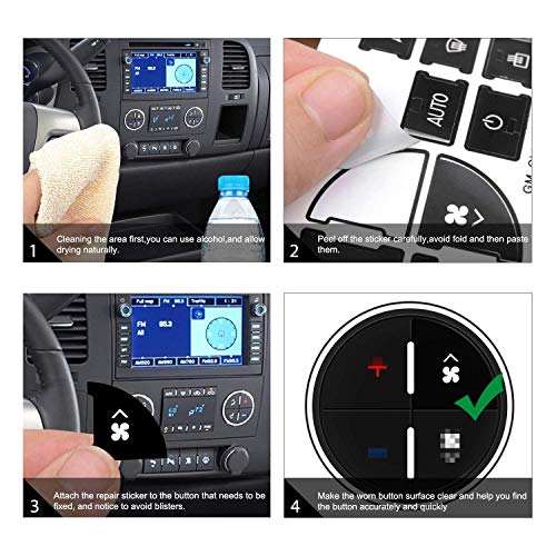 SunTrade 3PCS AC Dash Button Repair Kit,Replacement Stickers for Suburban, Chevy Tahoe, Silverado, Traverse, GMC Acadia, GMC - Fix Ruined Faded A/C Controls