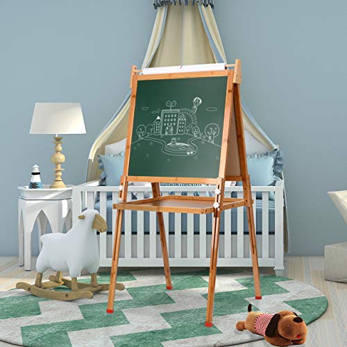 Kids Standing Art Easel with Paper Roll - Height Adjustable Chalk Board Magnetic White Board for Kids Painting and Drawing