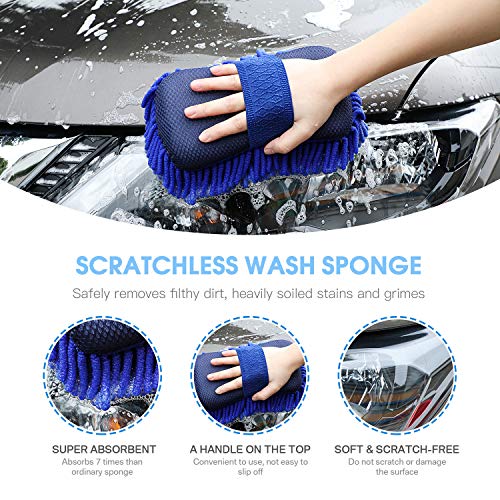 Chuntianli 7 in 1 Car Cleaning Washing Tools Kit with Bag,Tire Cleaning Brush|Double Head Car Vent Brush|Chenille Wash Sponge|Duster|Windshield Water Scraper|Wash Cloth for Auto Motorcycle Accessories - Thumbnail 4