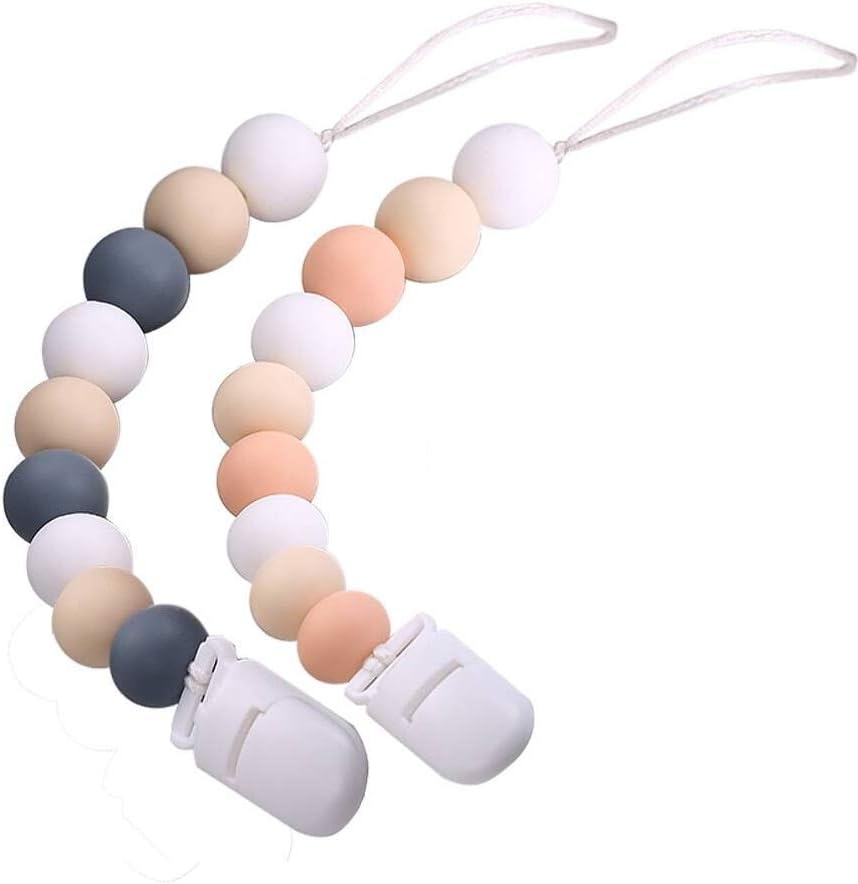 Ledes 2 Pack Silicone Pacifier Clip for Newborn Baby Boys Girls Infants Paci Clips Soothie Binky Pacifier Leashes Holder Teething Relief Teether Toy Birthday Christmas Shower Gift Blue/Pink