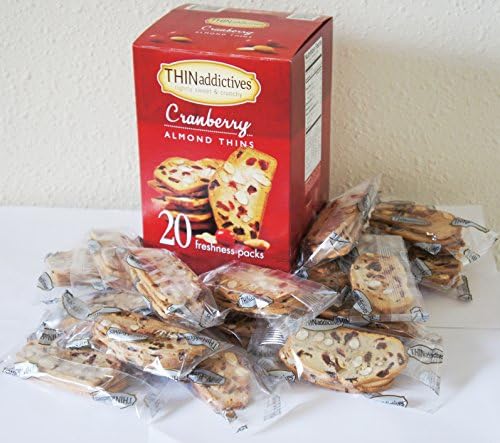 THINaddictives Cranberry ALMOND THINS Cookies Box (20 mini freshness snack Pack, NET WT 16 OZ)