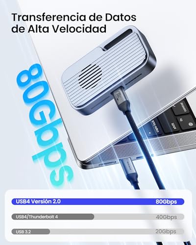 SilklandCable USB4 80Gbps para Thunderbolt 5 [Certificado USB-IF] - Ancho de Banda 120Gbps para 16K/Doble 8K, Carga 240W, 1m Compatible con Thunderbolt 4, MacBook M4 Pro, iPhone 17/16, SSD