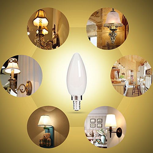 HOLA LED Candelabra Bulb, 40W Equivalent LED Chandelier Bulb, Dimmable LED Lamp Bulb E12 Base, Warm White 2700K LED Filament Bulb, Frosted Glass, 4.5W 300 Lumens 360 Beam Angle, UL Listed, 6 Pack