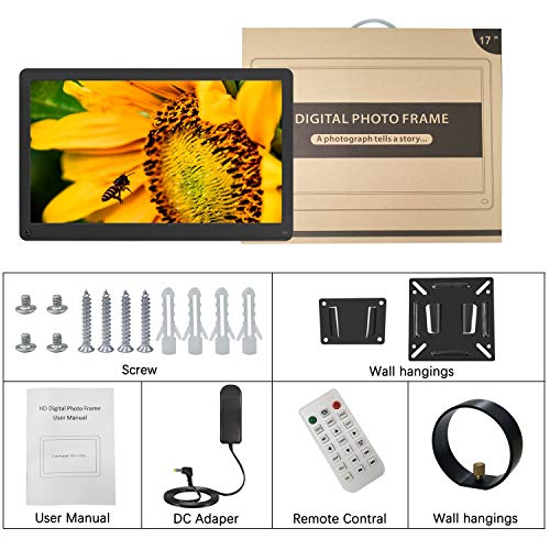 17 inch Digital Picture Frame, 1920x1080 IPS Screen Digital Photo Frame with 32G SD Card and Wall Mount, Motion Sensor, Auto Power On/Off, Music Support 1080P Video, SD Card and USB