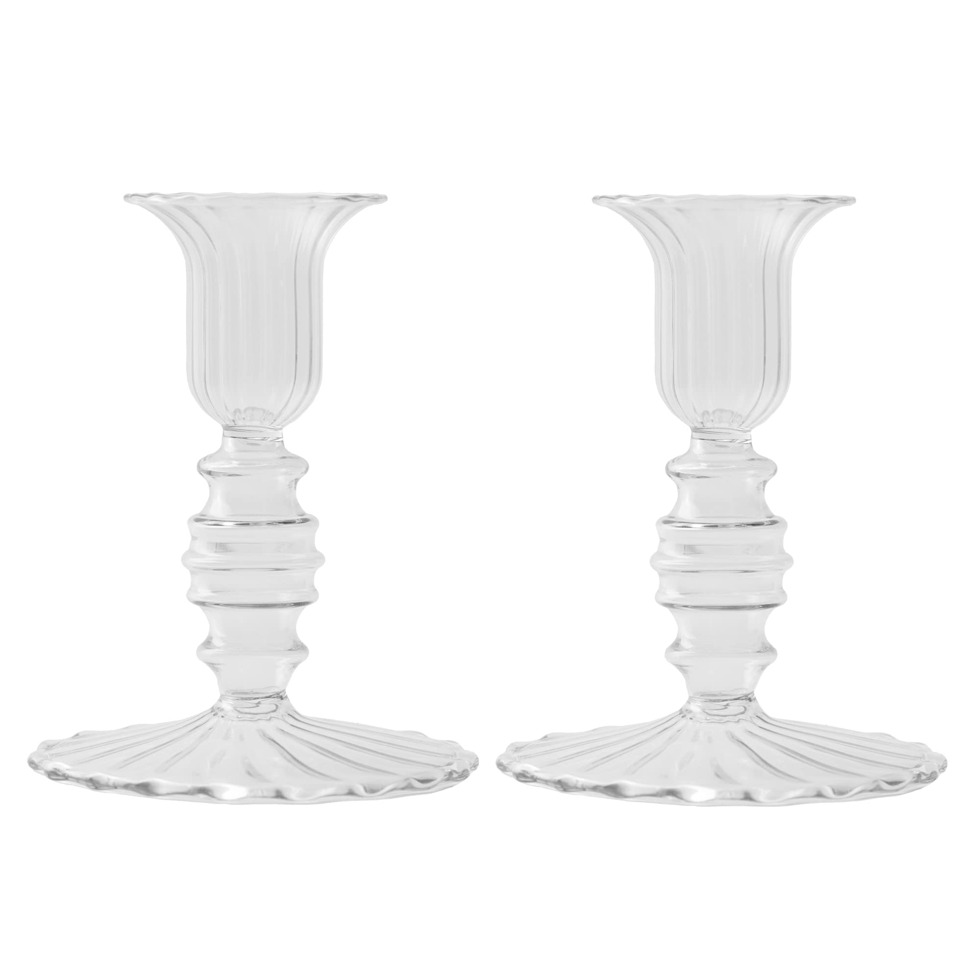 CLIO & CLOVER Candle Holders Set of 2 - Glass flute candle holders - Set of two candle holders perfect for pillar candles (Clear)
