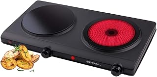 TZS First Austria - 2500 Watt Infrarot-Kochplatte mit 2x 19,4cm Kochfeld | jedes Kochgeschirr geeignet | 300°C in 30 Sekunden | Doppelkochplatte | Infrarotkochplatte Campingkochplatte Mobiles Kochfeld