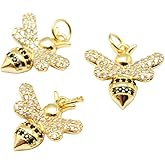 Clotiry 5Pcs Brass Cubic Zirconia bee Charm Golden Honey Bee Charms for Jewelry Making DIY Craft Earring Necklace Bracelet