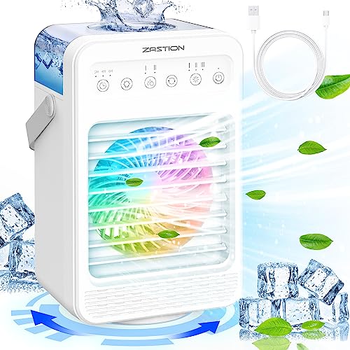 Condizionatore Portatile,ZASTION Condizionatori portatili Mini Refrigeratore d'aria 4 in 1,Oscillazione a 90 °,4 velocità,2 modalità di spruzzo,timer 2/4/6H,Per camera/ufficio/camper