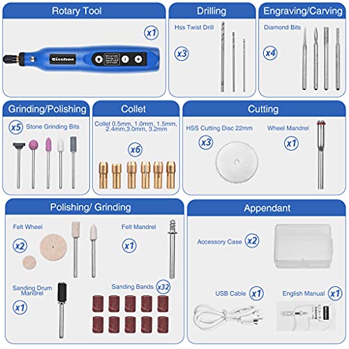 GINELSON Cordless Rotary Tool, 3.7V Liion Mini Rotary Accessory Kit