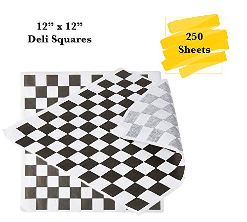 MM Foodservice 250 Sheets 12"x12" Grease Resistant Deli Paper, perfect for Food Baskets, Burgers and French Fries. (250, Black Checkered)