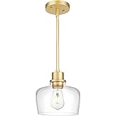 Emak 8 Inch Clear Glass Pendant Lights Kitchen Island, Modern Gold Pendant Light Fixtures for Kitchen, Bathroom, Bedroom, Din