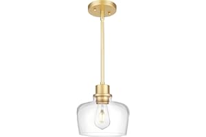 Emak 8 Inch Clear Glass Pendant Lights Kitchen Island, Modern Gold Pendant Light Fixtures for Kitchen, Bathroom, Bedroom, Dining Room, PL122-GD-CG