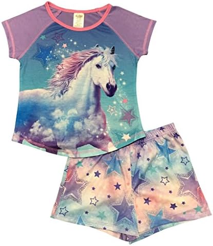 Girls' Horse Pajama Short Sleeve Sleep Top and short 2 piece pajama set