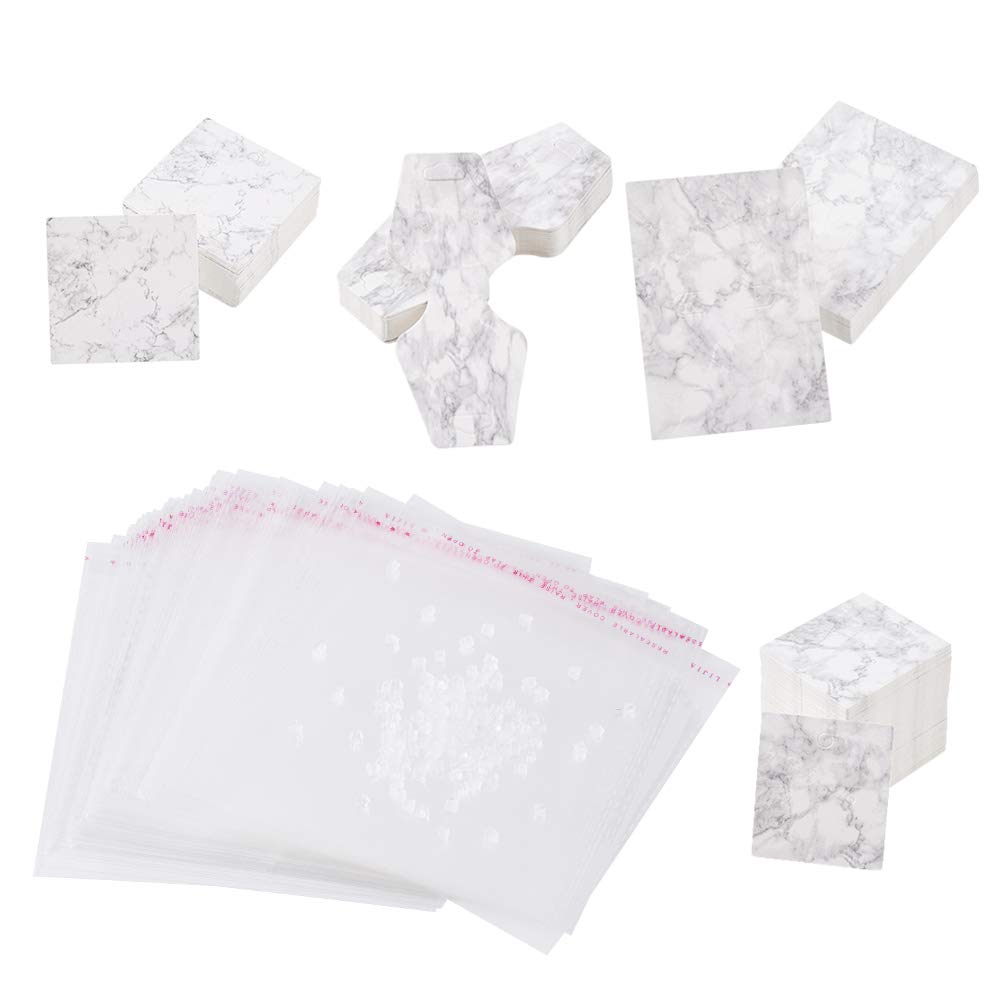 Craftdady 210pcs Necklace Earring Display Cards Blank Paper Card Holders in Marble Design with 400pcs Earring Backs, 100pcs Self-Sealing Bags for Jewelry Bracelet Stud Earring