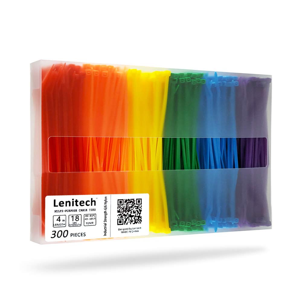 Lenitech 4 Inch 300 Pcs Multi-Purpose Cable Ties, Assorted Colored