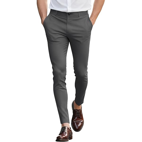 GINGTTO Mens Cropped Dress Pants Slim Fit, Stretch Tapered Ankle Chino Pants  for Men Dark Grey 28 at Amazon Men's Clothing store