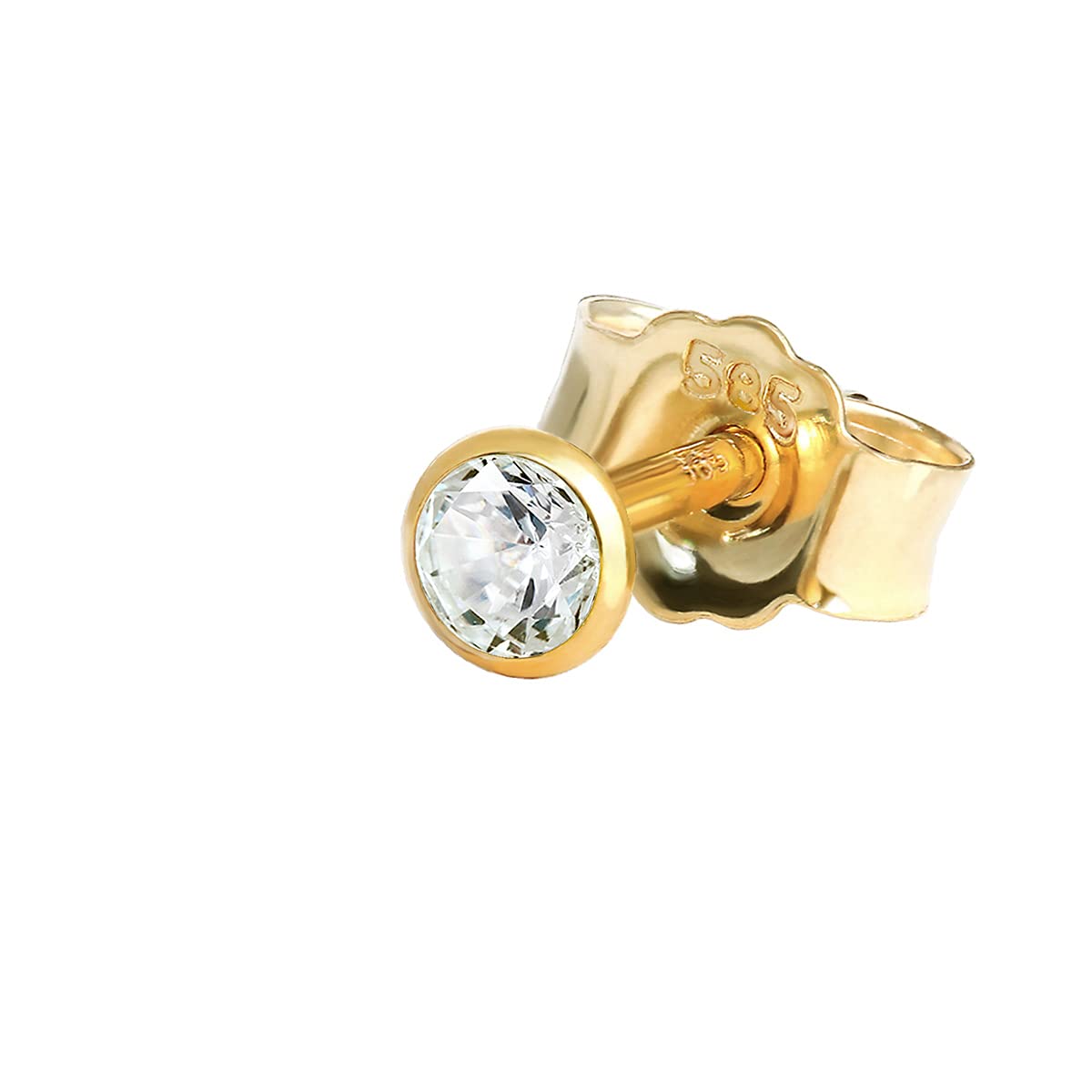 NKlaus single stud earrings 2,5mm yellow gold earring Zirkonai white 1764