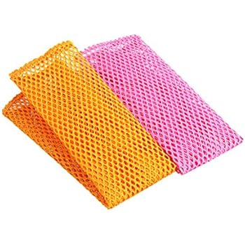 scrubber scouring scrubbing bestonzon cleaning cloths 2pcs washing pads nylon mesh dish pot dry pad kitchen yellow pink