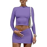 LAGSHIAN Women Sexy 2 Piece Outfits Long Sleeve Crop Top Bodycon Mini Skirt Club Suits Dress