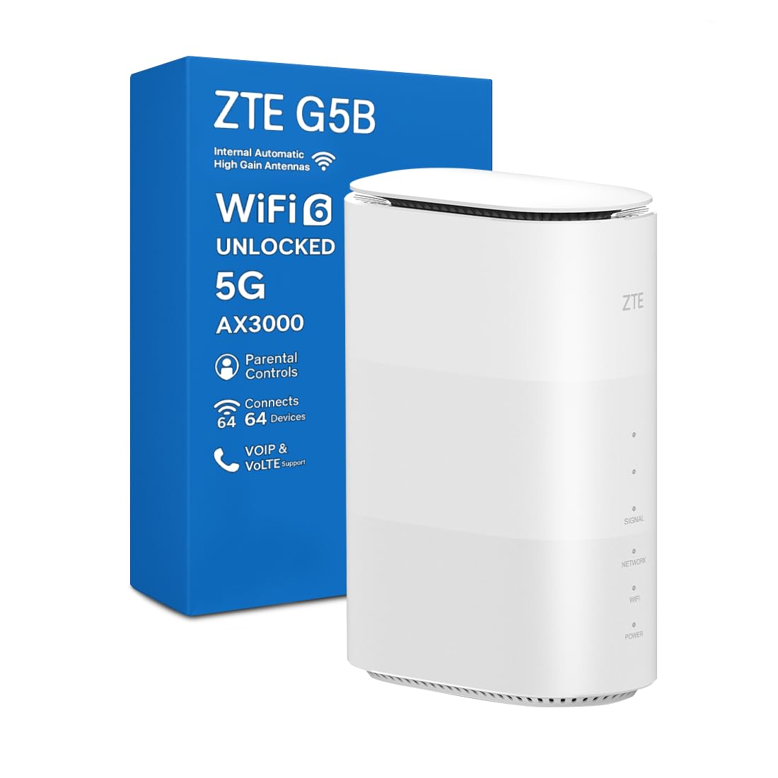 ZTE G5B AX3000 WiFi 6 5G Router with SIM Slot, Unlocked Whole Home Wireless Router, Premium Low-Power Design, Easy Setup & Management, Parental Controls, UK Plug & Warranty