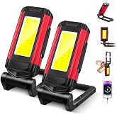 Magnetic Work Light Rechargeable Flashlight Portable Led Work Light 7 Flashlight Modes with Rotatable Stand Magnetic Base Type-C Charging for Car Reparing Camping Emergency Hunting Pack of 2