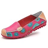 STAINLIZARD Women's Casual Slip-On Flats Moccasins Driving Leather Loafer Shoes Rose Red 9
