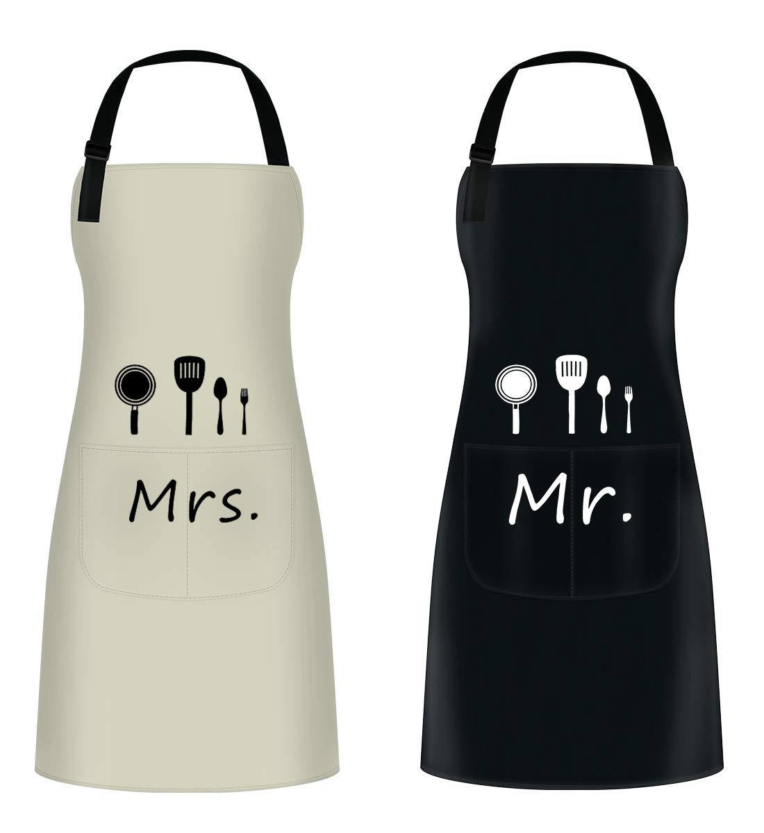 ETLEE Mr. & Mrs. Couple Aprons Set（2PCS） Adjustable Kitchen Cooking Bib Apron Wedding Anniversary Engagement Bridal Shower Gift For Couples and Newlyweds