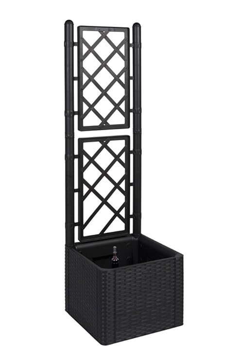 Kreher Rankgitter, Spalier mit Pflanzkasten in Rattan-Design aus Robustem Kunststoff in Anthrazit/Grau. Maße BxTxH in cm: 43 