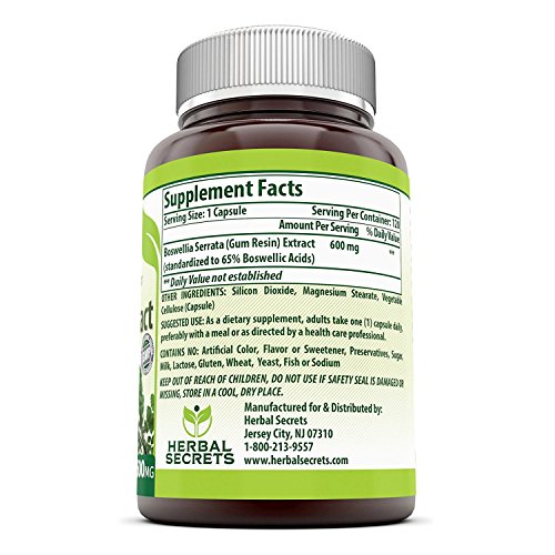 Herbal Secrets Boswellia Serrata Extract (65% Boswellic Acids) 600 mg 120 Capsules - Non Synthetic,  - //medicalbooks.filipinodoctors.org