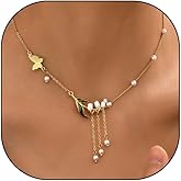 Lily of the Valley Flower Choker Necklace Flower with Leaf Pendant Collar Necklace Tiny Butterfly Faux Pearl Chain Gift (A) (A)