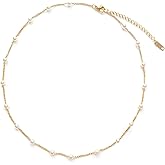 Rumgey Gold Pearl Necklaces for Women, Dainty Small Simple 18K Gold Plated Choker Bead Necklaces for Women Handmade Pearl Jewelry Bridesmaid Gifts Style 2
